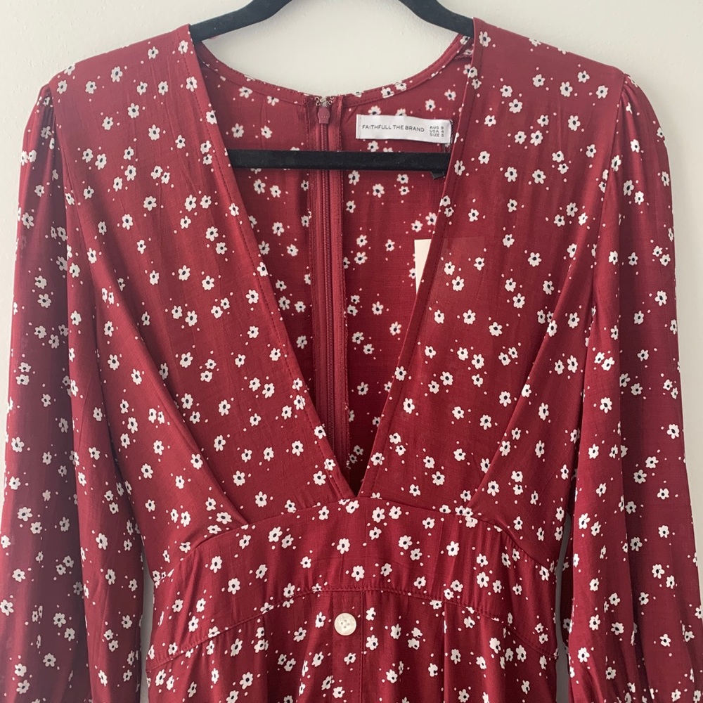 Faithfull the Brand Wine Midi Dress with Cream Dot Print - Picture 8 of 9